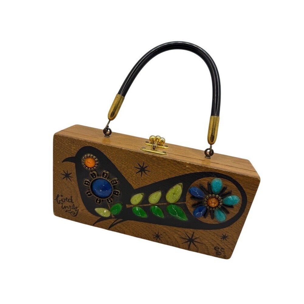 Vintage Enid Collins Box Bag Womens Small Brown Bird in Hand Top Handle - Picture 7 of 13